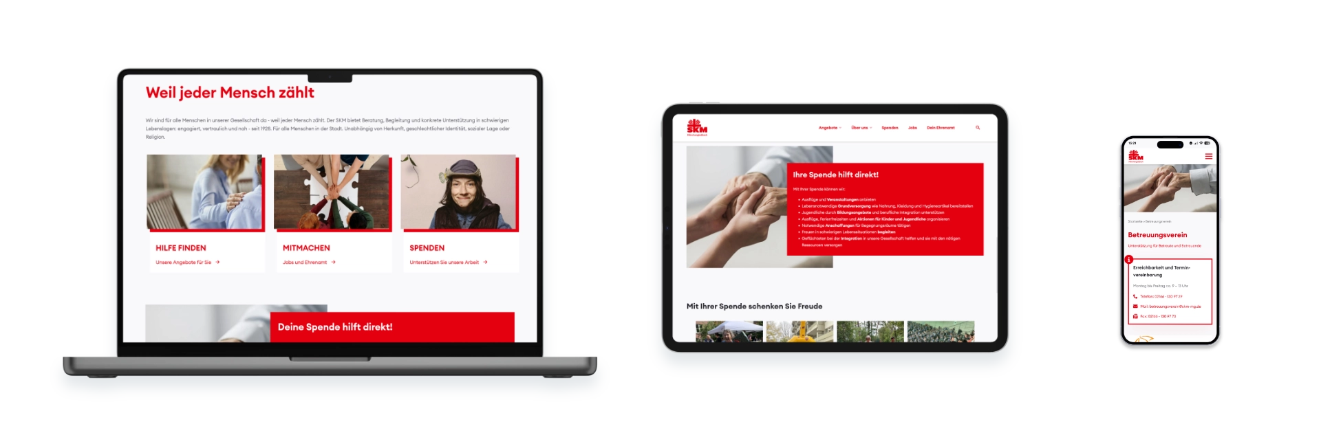 Die neue responsive Webseite des Sozialvereins SKM Mönchengladbach sieht auf allen Endgeräten vom Laptop bis zum Handy großartig aus.