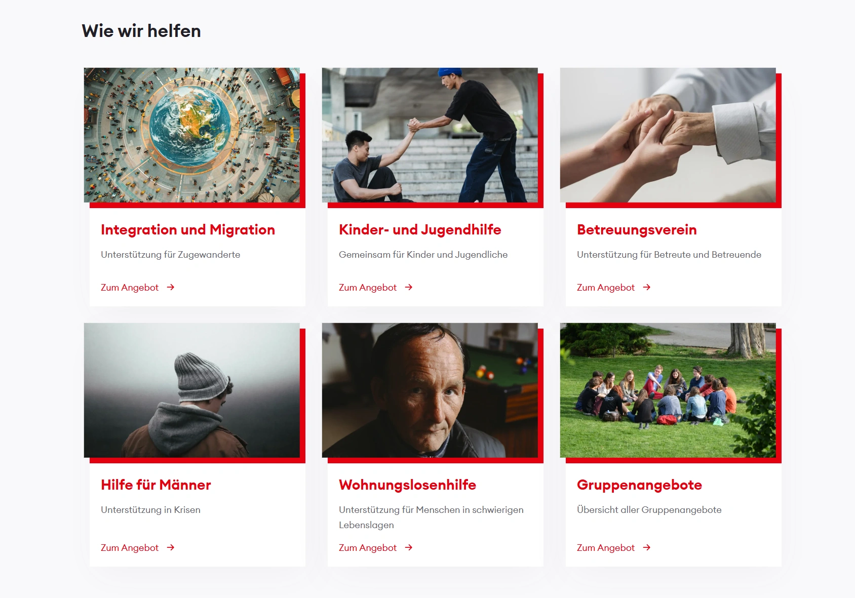 Besonders benutzerfreundliche Navigation durch große bebilderte Schaltflächen mit kurzem Erklärtext auf der neuen Webseite des SKM Mönchengladbach.