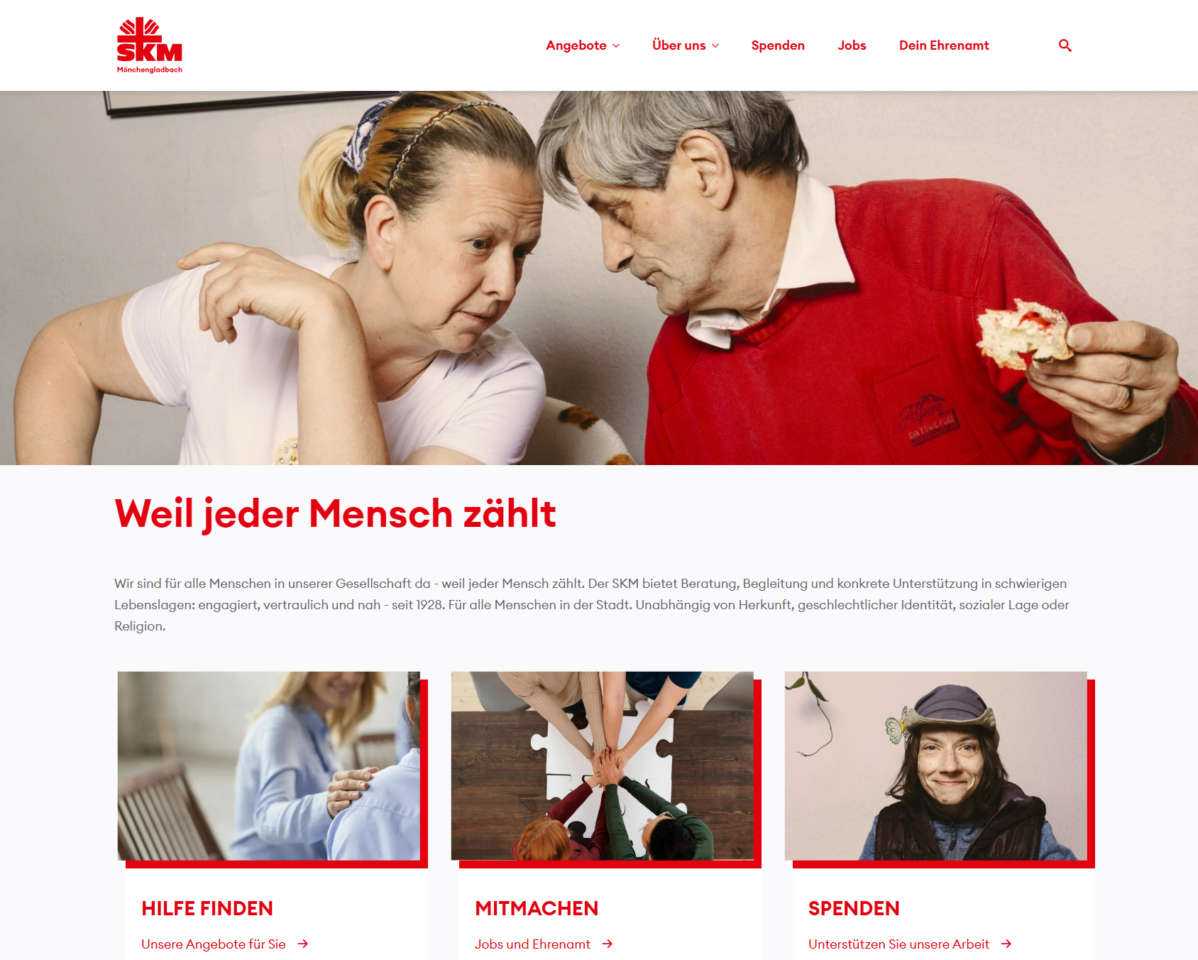 Intuitive Nutzerführung durch große, einladende Einstiegspunkte auf der neuen Startseite des SKM Mönchengladbach